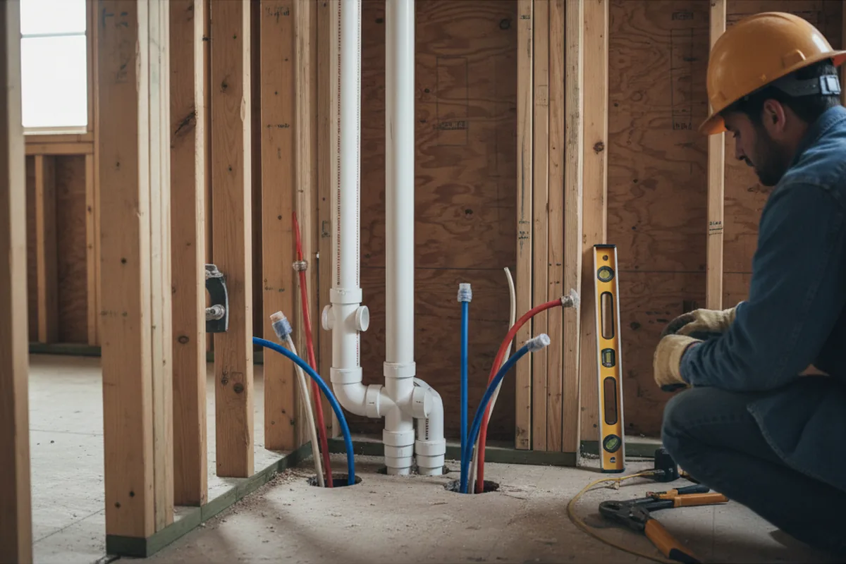 Drain and supply rough-in during Sump Pump Repair in Park City